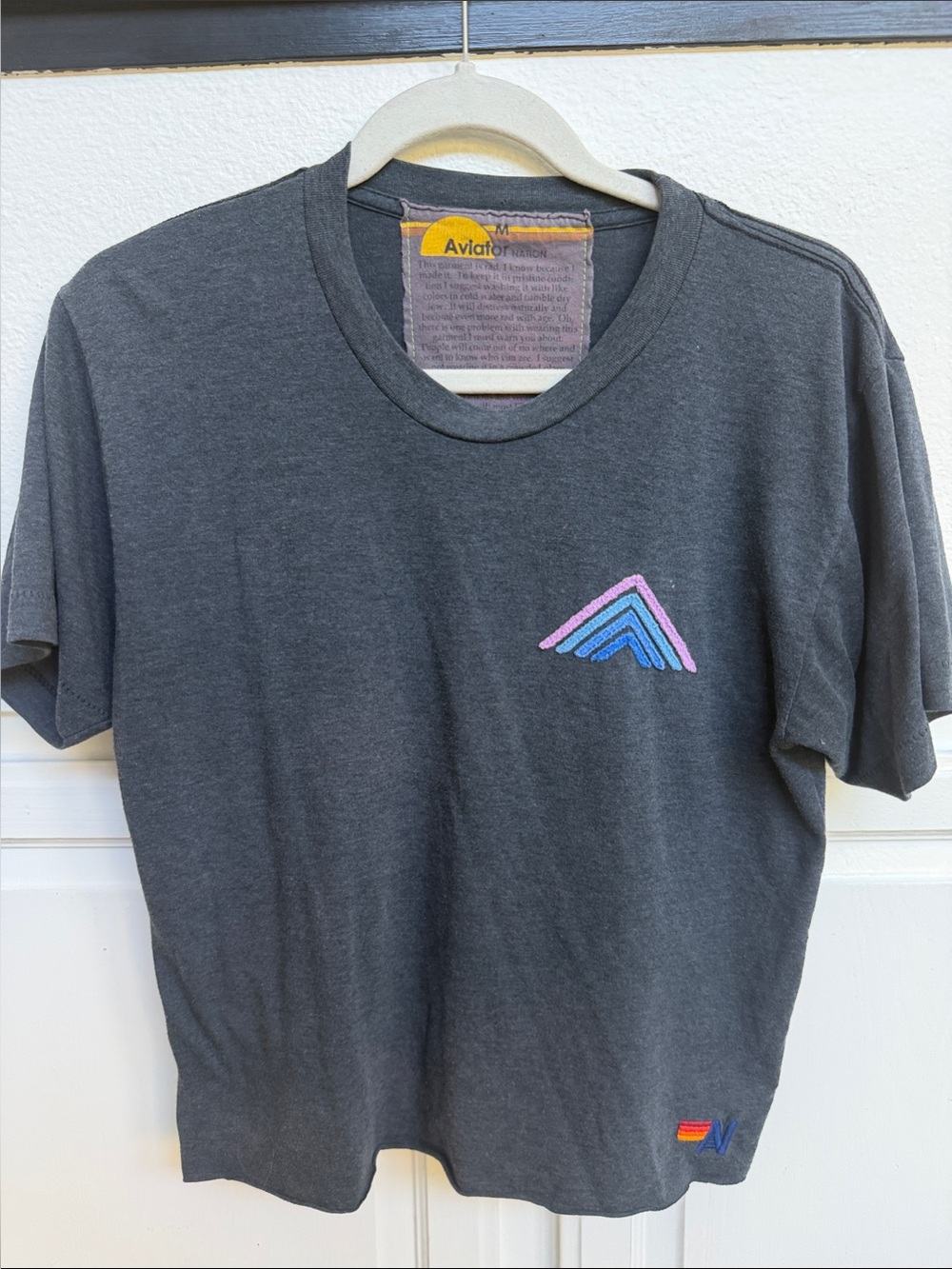 Aviator Nation Charcoal Tee with Pastel Pink & Blue Chevron Logo